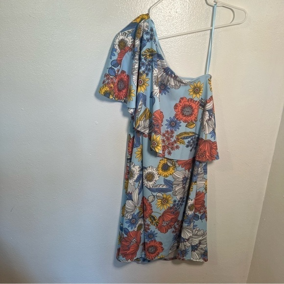 Asos Maternity One Shoulder Cape Dress Blue Floral - Picture 5 of 12